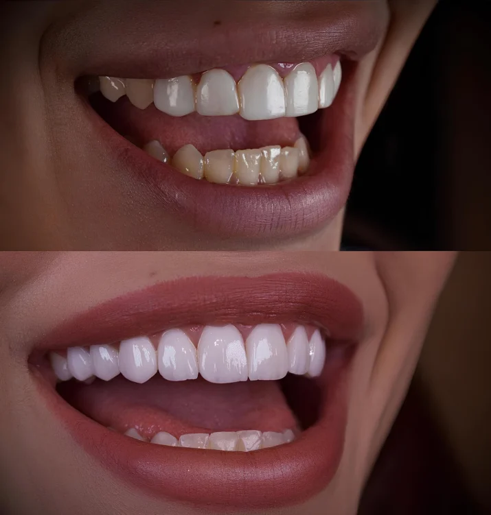 comparaison de sourires avec et sans prothèse dentaire en zircone